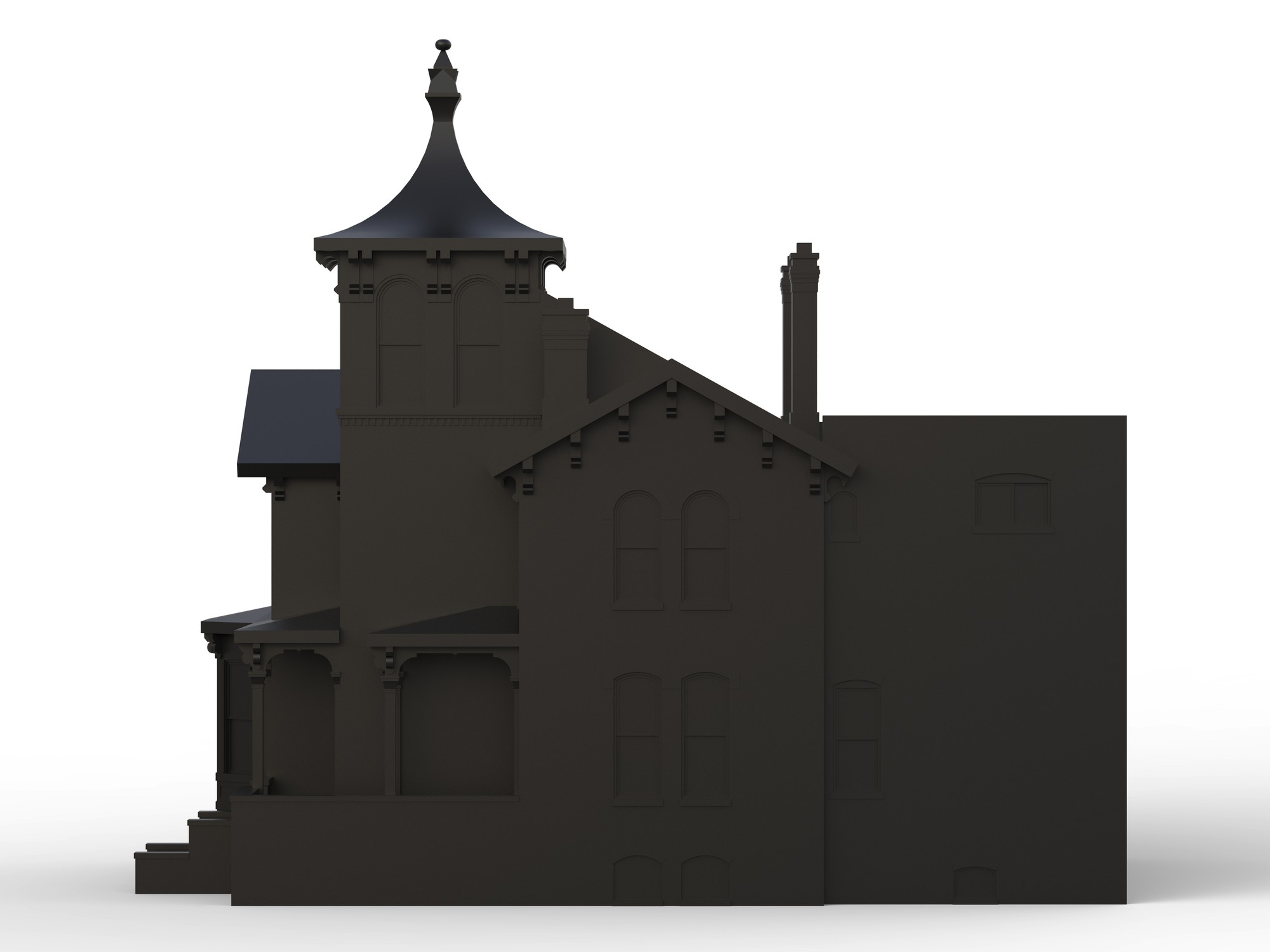 Ground-level silhouette and key facade planes you can identify from the street