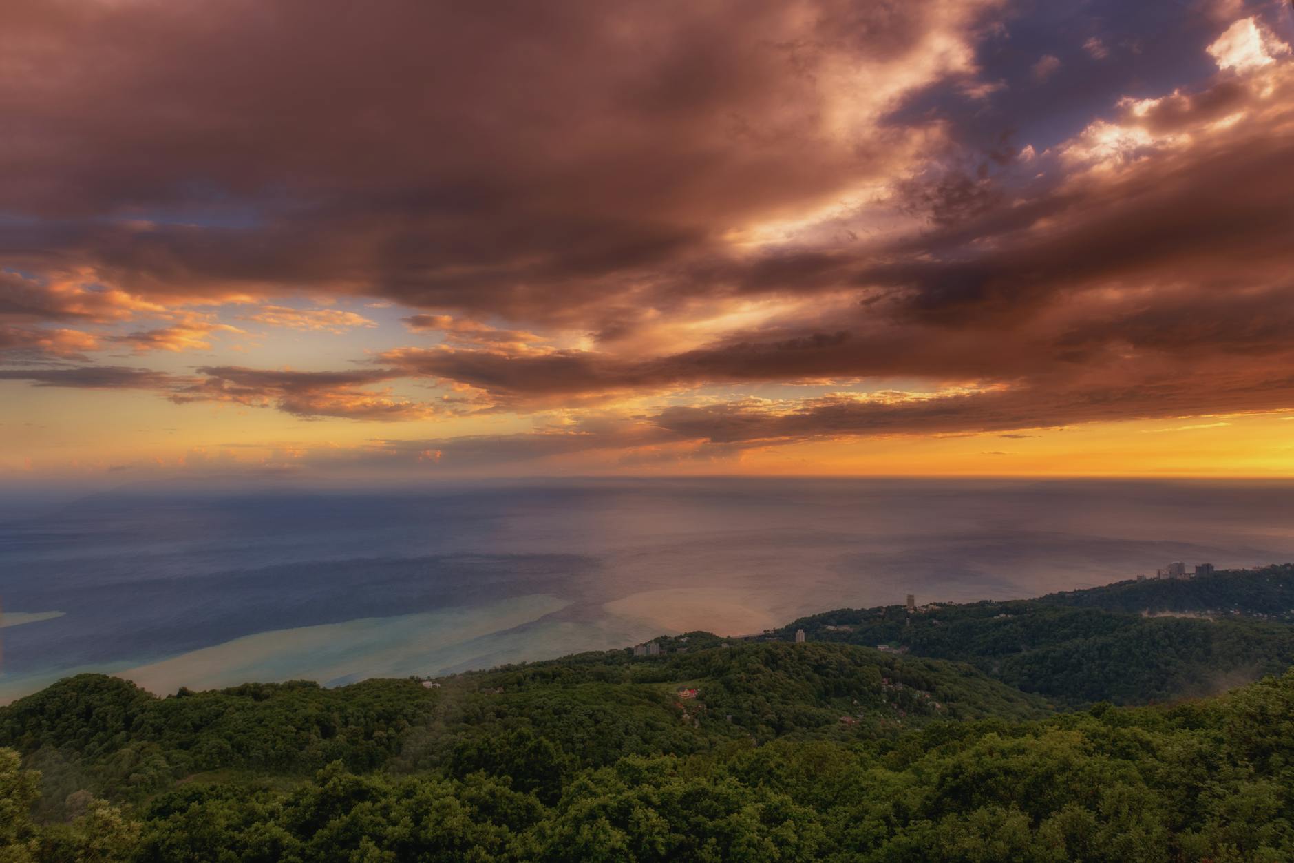 Black Sea coast near Sochi: sunset over the horizon